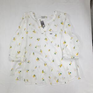 NWT Van Heusen Lemon Print Cotton Top 3/4 Sleeve Roll Tab Casual Spring XXL